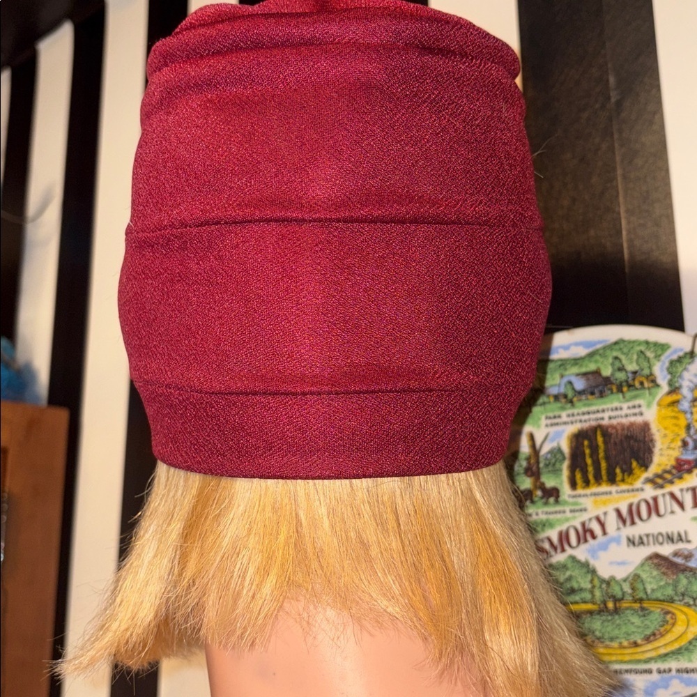 Vintage 1970s Burgundy Turban with Floral Accent - Picture 5 of 15
